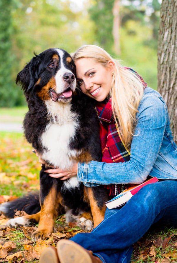 Chien donnant de l'affection à sa maitresse