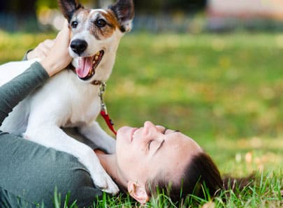 Chien et humain avec le changement climatique