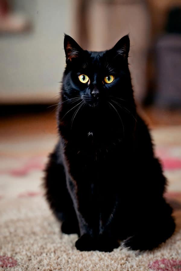 Chat noir fixant la caméra