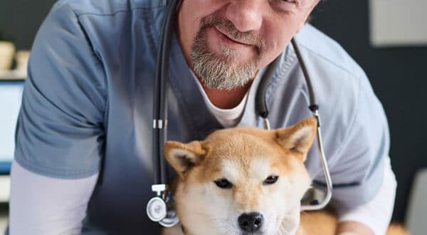 Chien avec une vaginite chez le vétérinaire