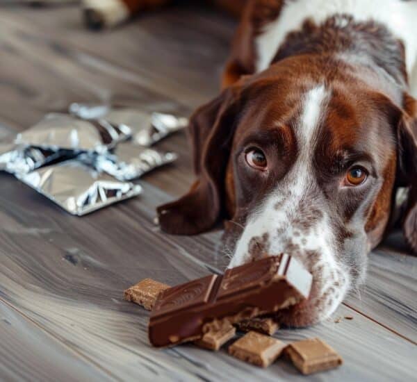 chien qui mange du chocolat