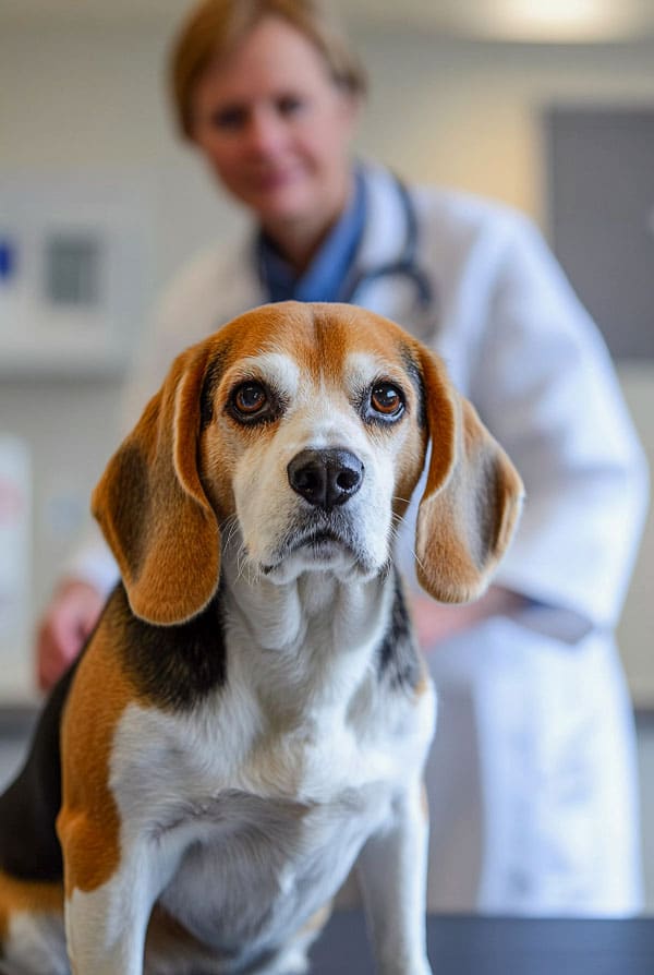 Chien chez le vétérinaire pour une dysurie