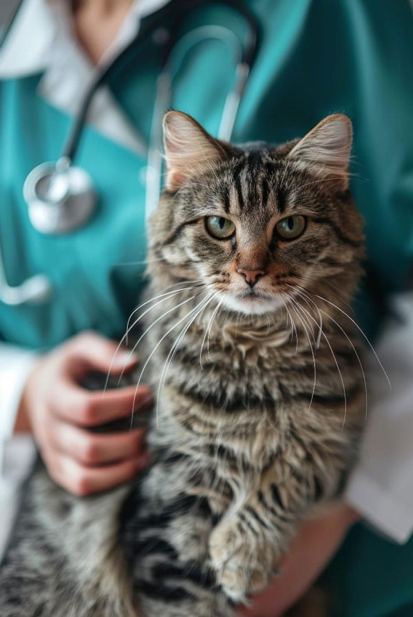 Chat avec une lombalgie chez le vétérinaire