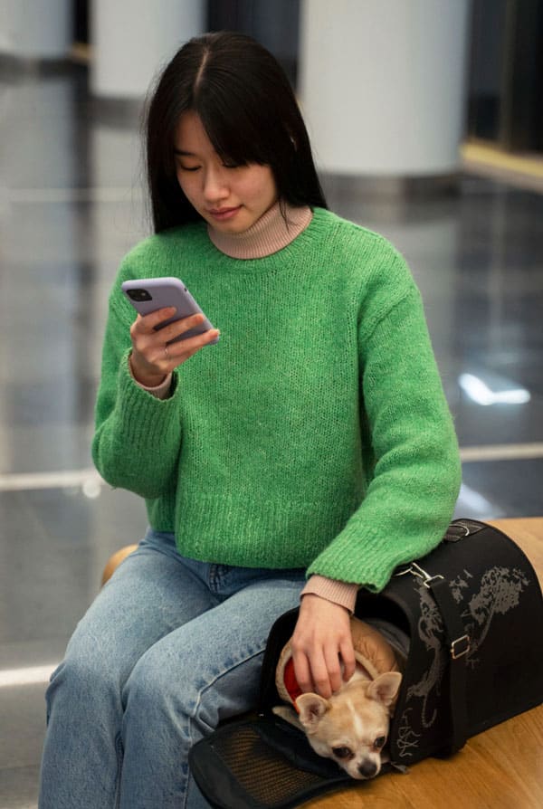 Propriétaire de chien au téléphone
