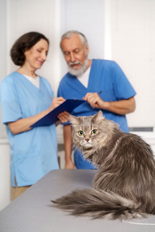 Chat ayant une cystite chez le vétérinaire