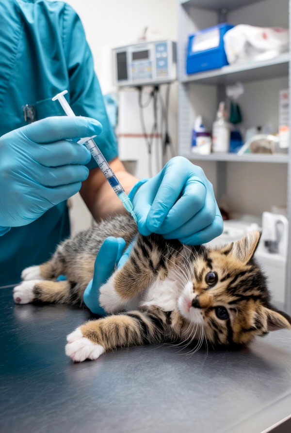 Chat qui se fait vacciner chez le vétérinaire