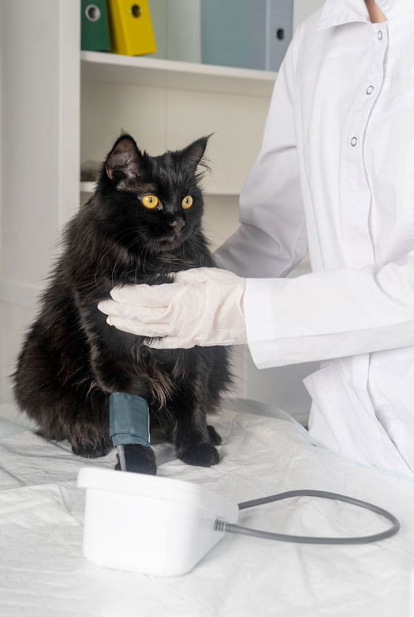 Chat chez le vétérinaire pour de l'hypertension artérielle