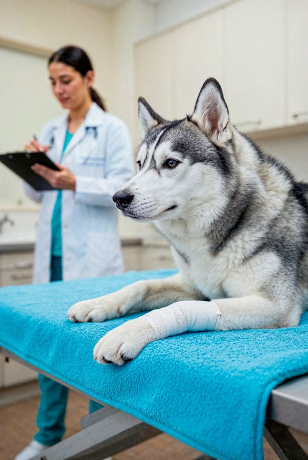 Chien chez le vétérinaire pour une luxation de l'épaule